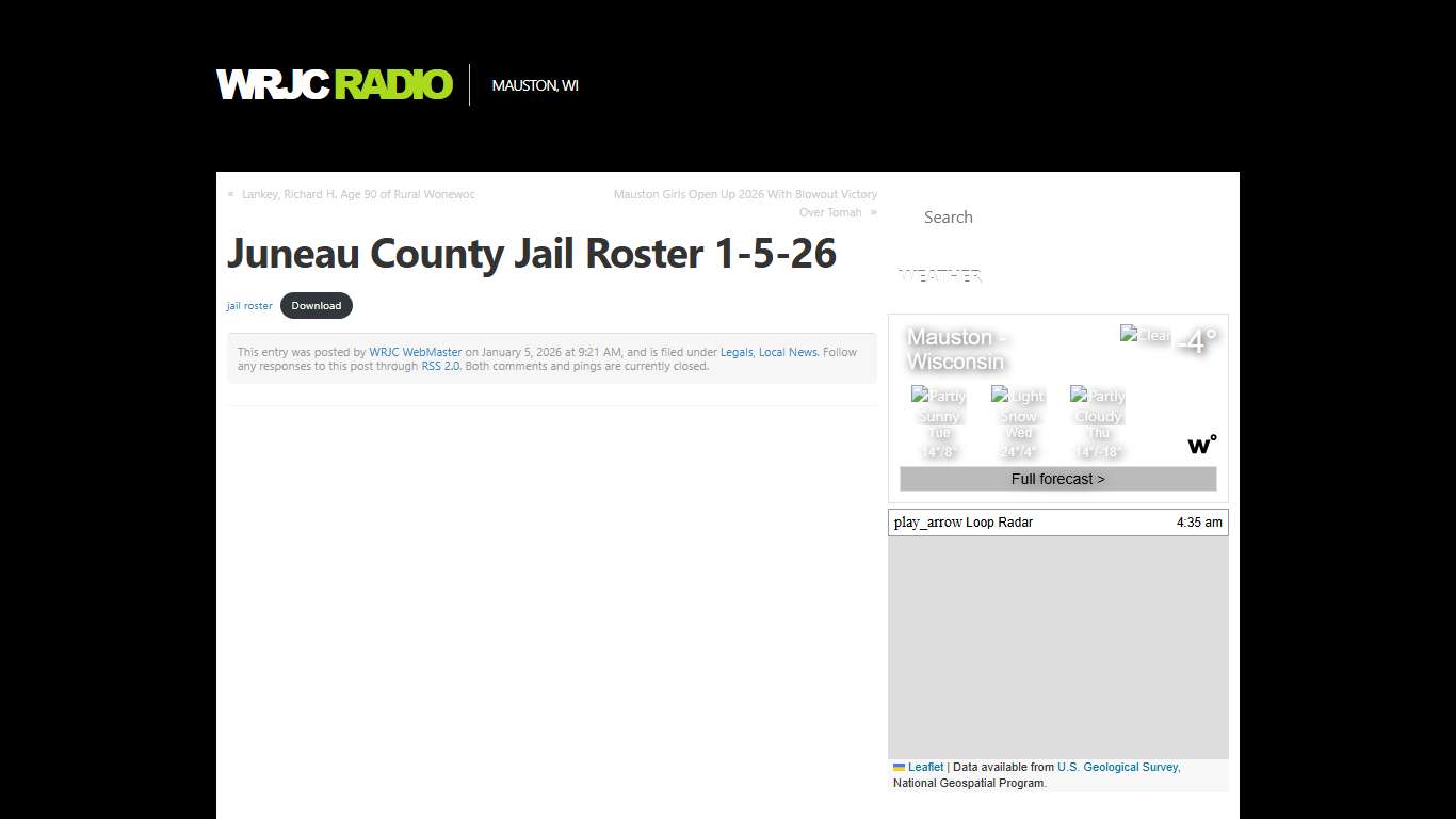 WRJC Radio | Juneau County Jail Roster 1-5-26