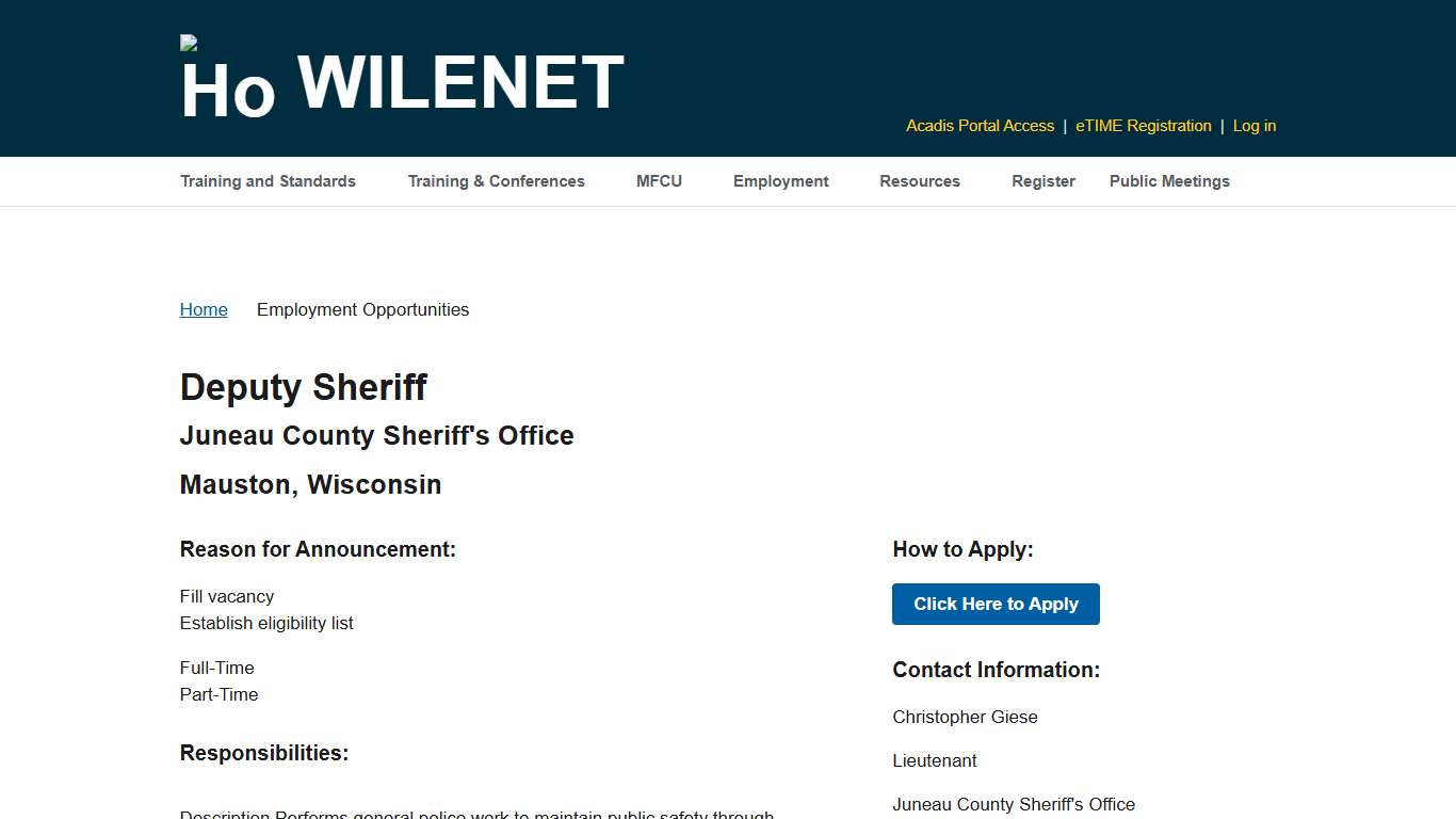 6731-Juneau County Sheriff's Office-Deputy Sheriff | WILENET