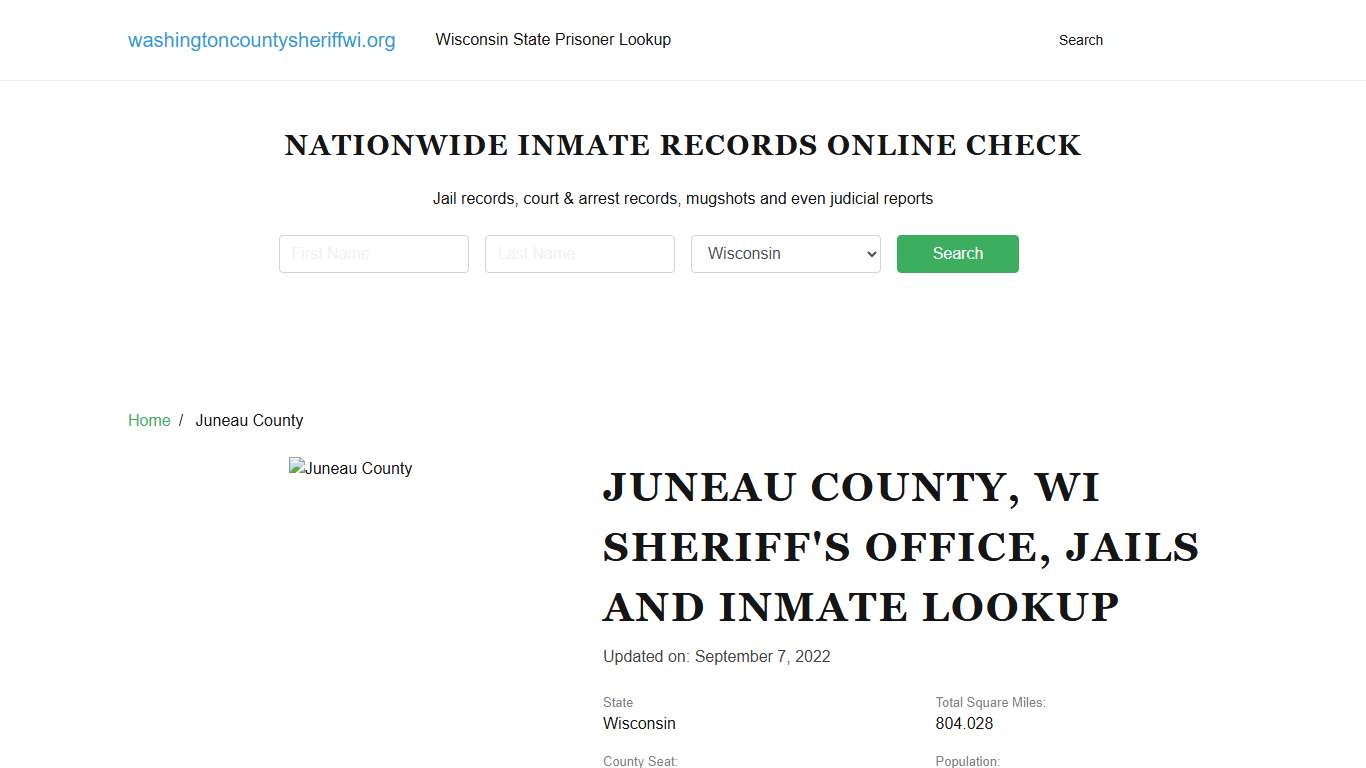 Juneau County WI Sheriff's Office, Jails and Inmate Lookup